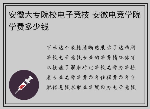 安徽大专院校电子竞技 安徽电竞学院学费多少钱